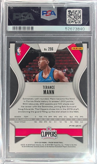 2019-20 Panini Prizm #296 Terance Mann Prizms Fast Break PSA 9 H05