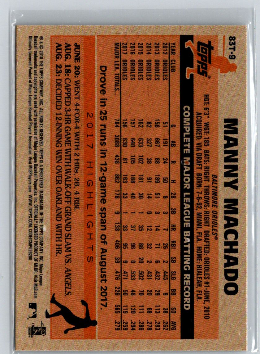 2018 Topps Chrome #83T-9 Manny Machado 1983 Topps Refractors i01