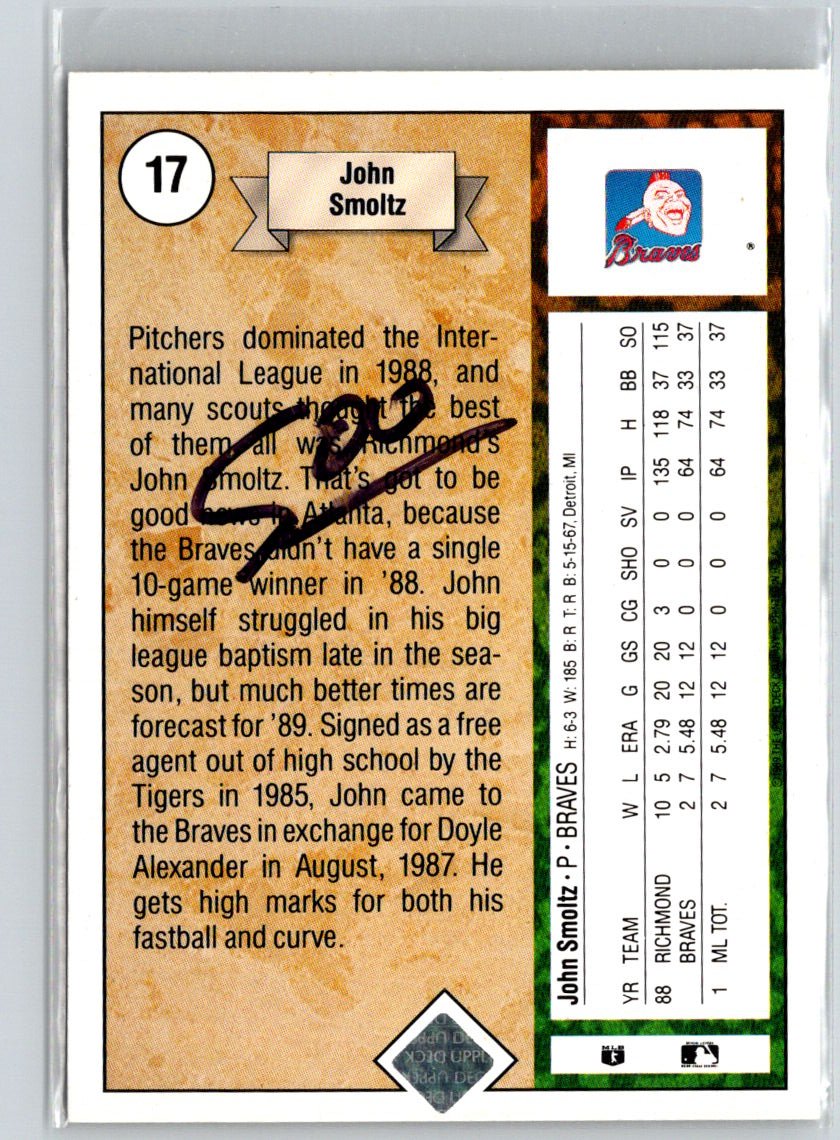 1989 Upper Deck #17 John Smoltz i01