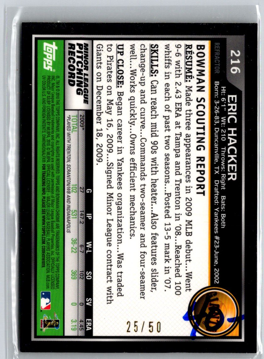 2010 Bowman Chrome #216 Eric Hacker Gold Refractor Auto /50 i03