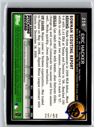 2010 Bowman Chrome #216 Eric Hacker Gold Refractor Auto /50 i03