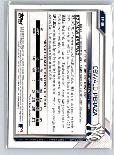 2021 Bowman #BP-50 Oswald Peraza Prospects Gold /50 i03