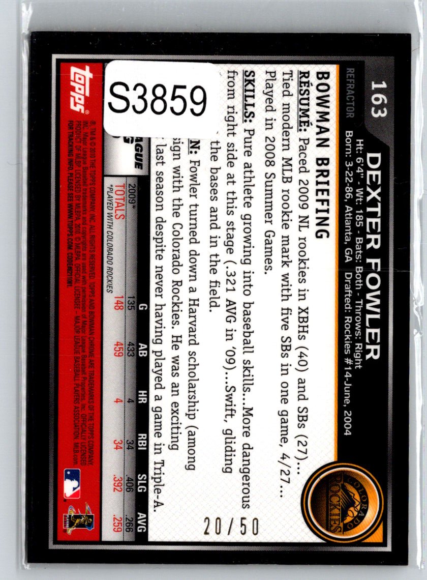 2010 Bowman Chrome #163 Dexter Fowler Gold Refractors #/50 i03