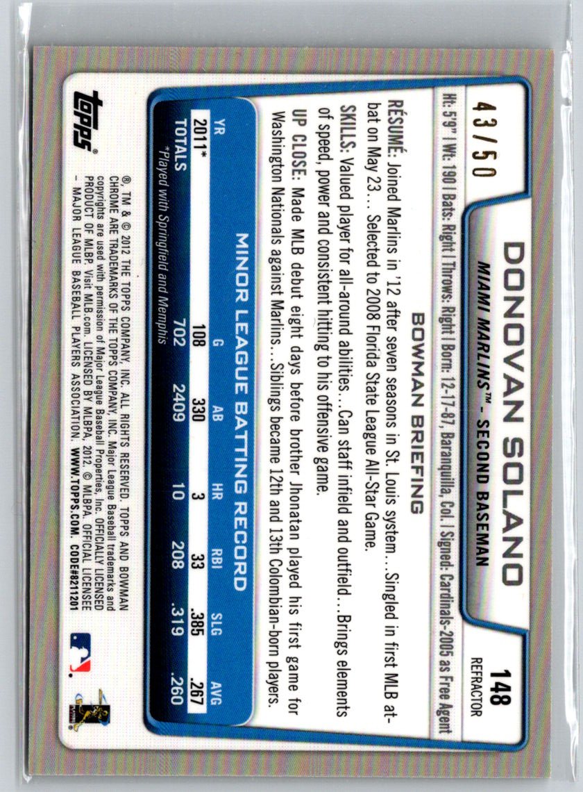 2012 Bowman Chrome #148 Donovan Solano Gold Refractors #/50 i03