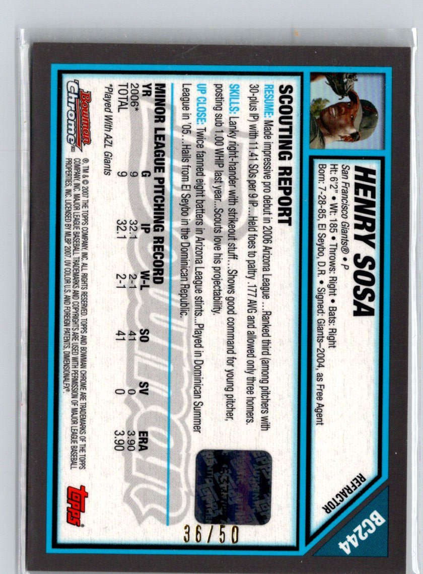 2007 Bowman Chrome #BC244 Henry Sosa Prospects Gold Refractors #/50 i02