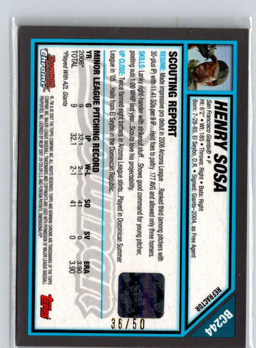 2007 Bowman Chrome #BC244 Henry Sosa Prospects Gold Refractors #/50 i02