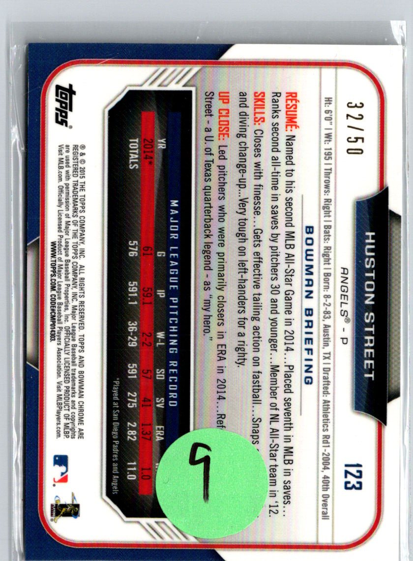 2015 Bowman Chrome #123 Huston Street Gold Refractors #/50 i04