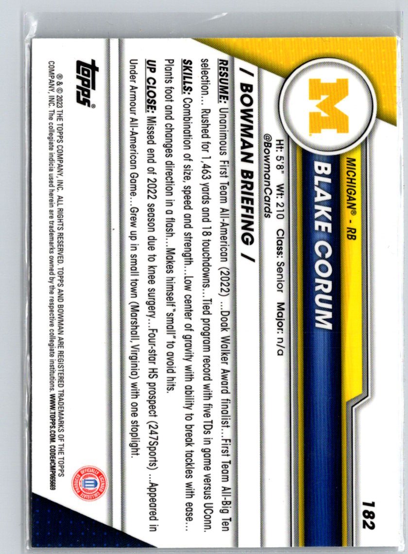 2023 Bowman University Chrome #182 Blake Corum i05