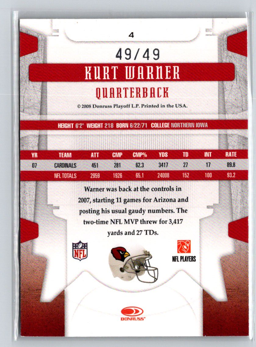2008 Leaf Limited #4 Kurt Warner Gold Spotlight #/49 i06