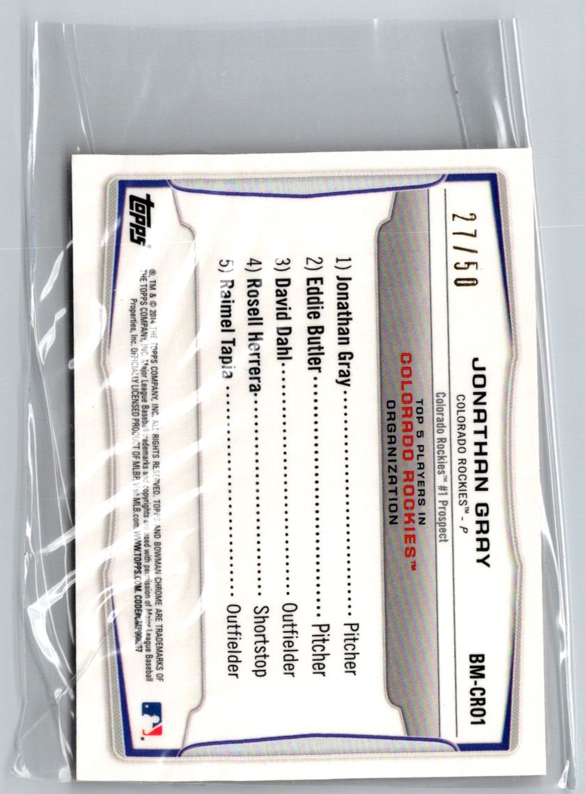 2014 Bowman #BM-CRO1 Jonathan Gray Chrome Bowman Mini Orange Refractors #/50 i06