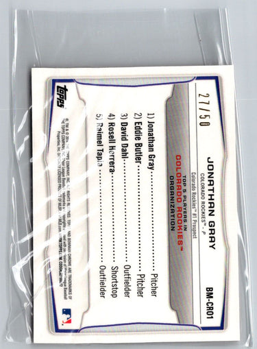 2014 Bowman #BM-CRO1 Jonathan Gray Chrome Bowman Mini Orange Refractors #/50 i06