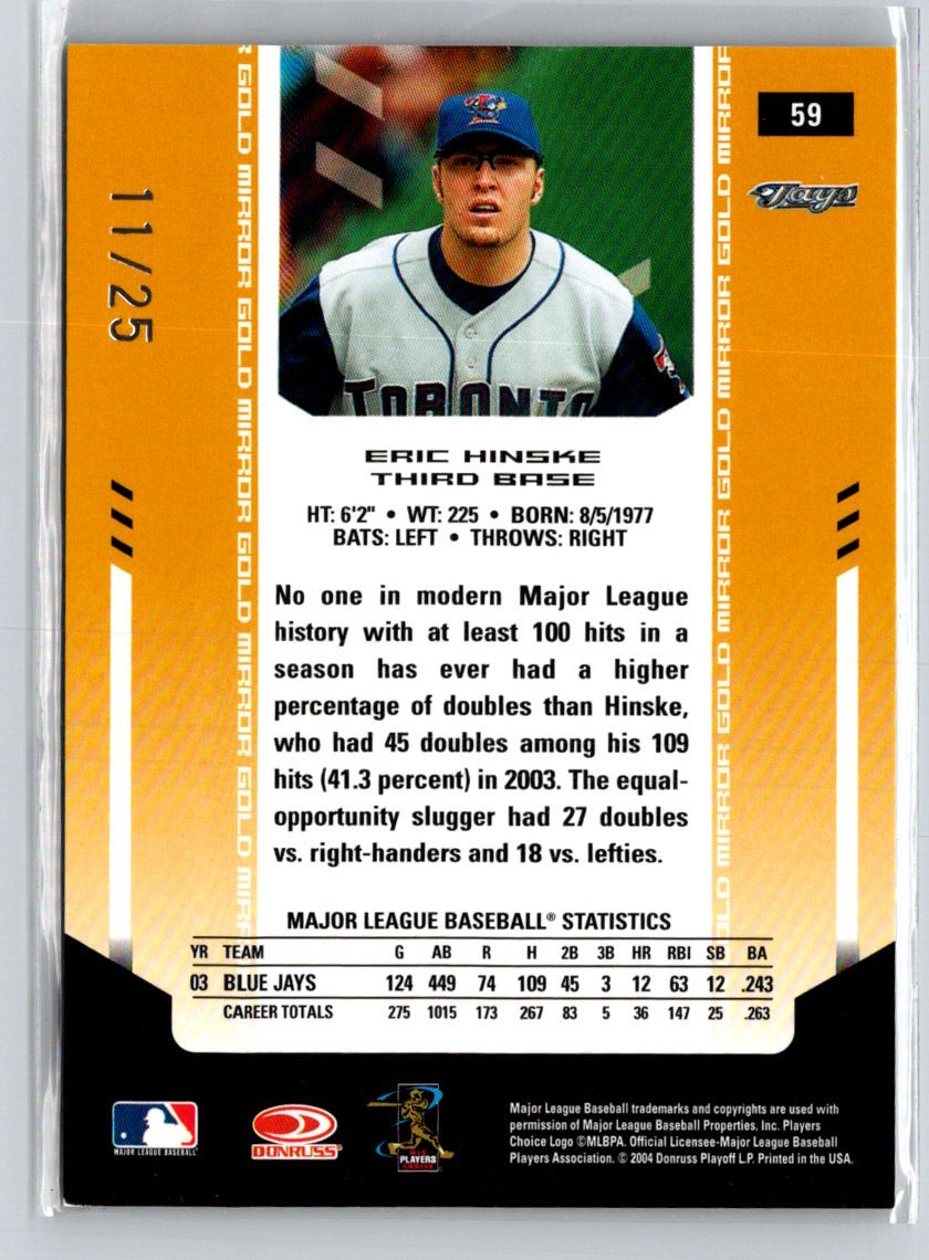 2004 Leaf Certified Materials #59 Eric Hinske Mirror Fabric Gold Number #/25 i06