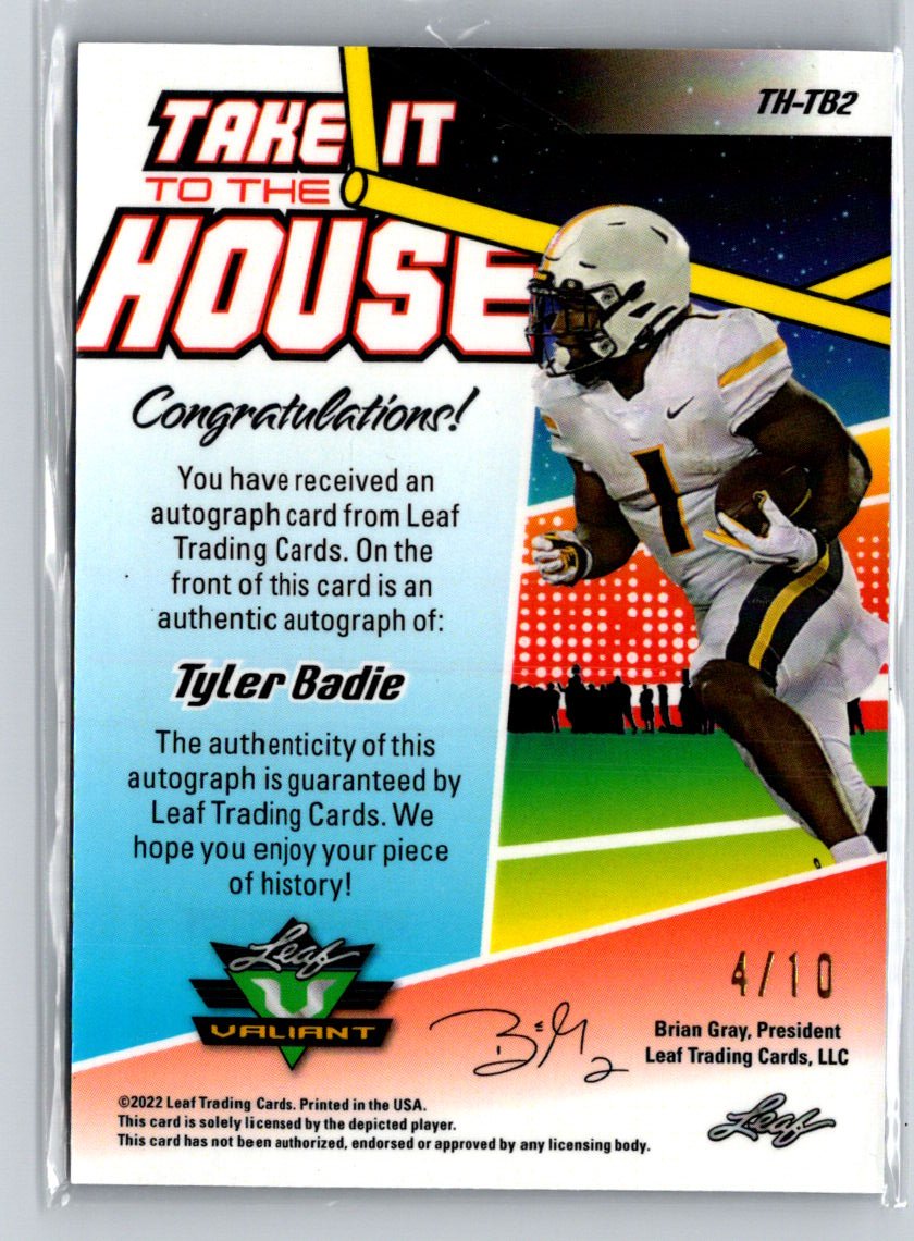Leaf Valiant Tyler Badie Take it to the House Autographs Purple Crystal /10 i07