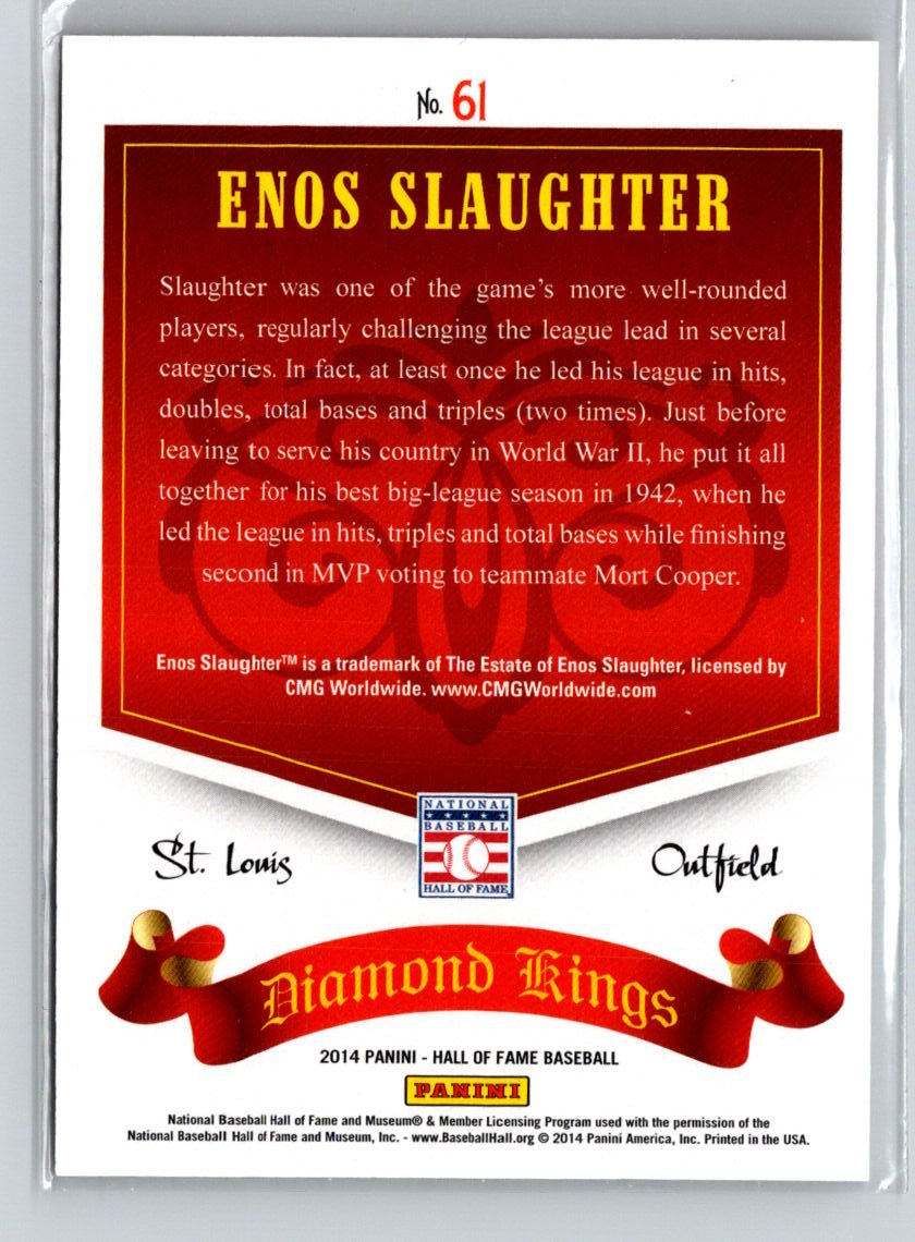 2014 Panini Hall of Fame 75th Diamond Kings Red #61 Enos Slaughter #/75 i07
