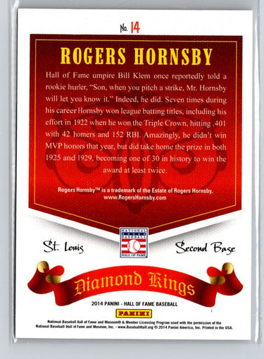 2014 Hall of Fame 75th Year Anniversary Diamond Kings Red Rogers Hornsby /75 i07