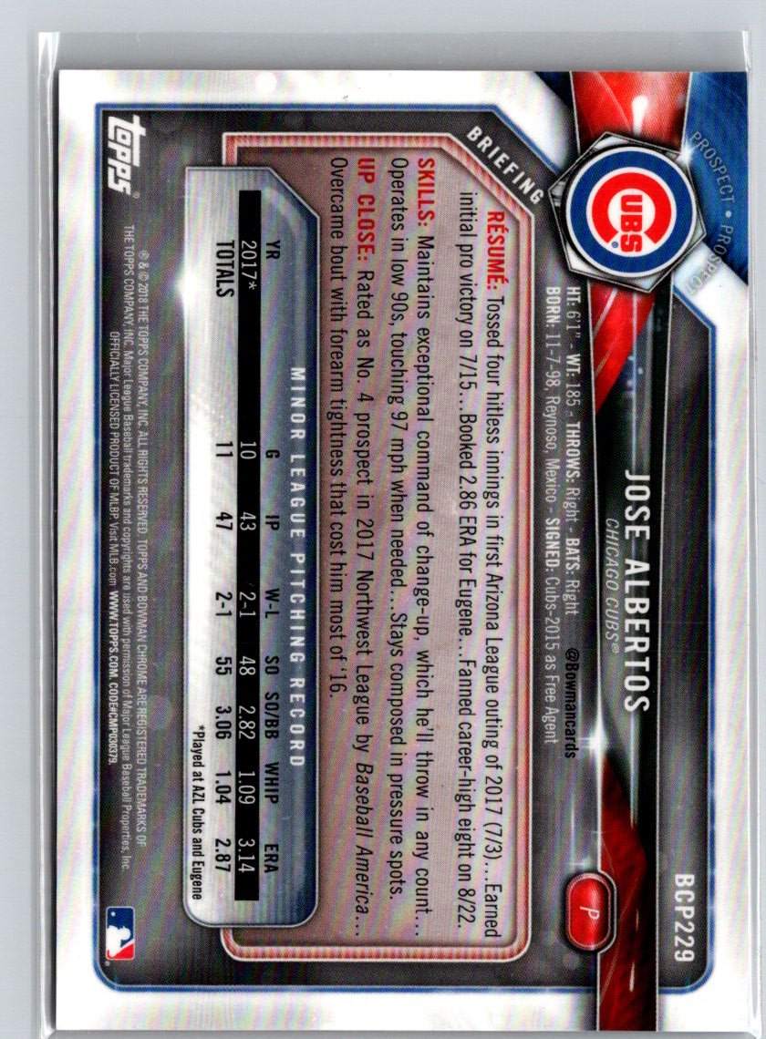 2018 Bowman Chrome Jose Albertos Prospects Orange Shimmer Refractor /25 i09