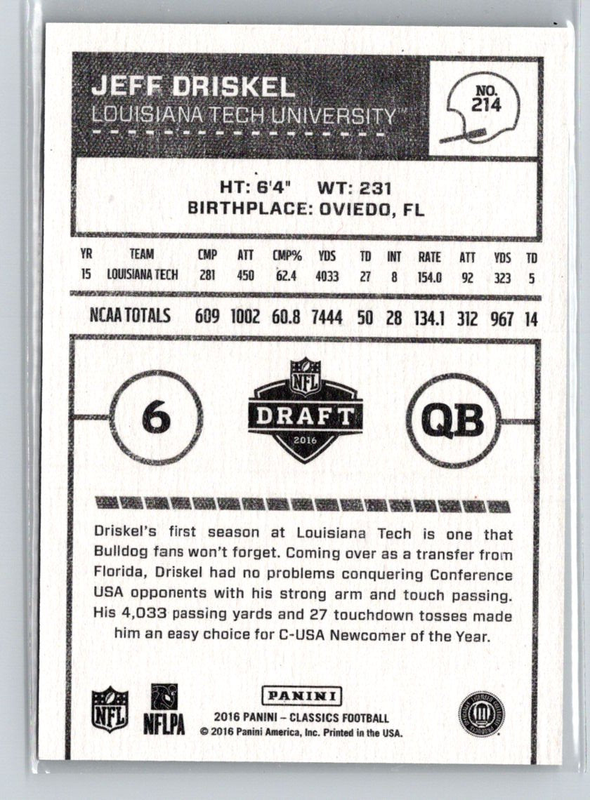 2016 Panini Classics #214 Jeff Driskel Timeless Tributes Silver #/25 i09