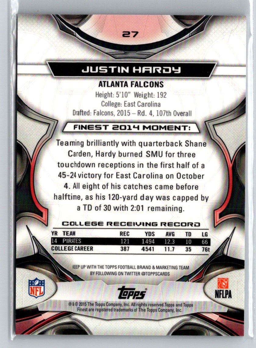 2015 Finest #27 Justin Hardy Pink Refractor #/25 i09