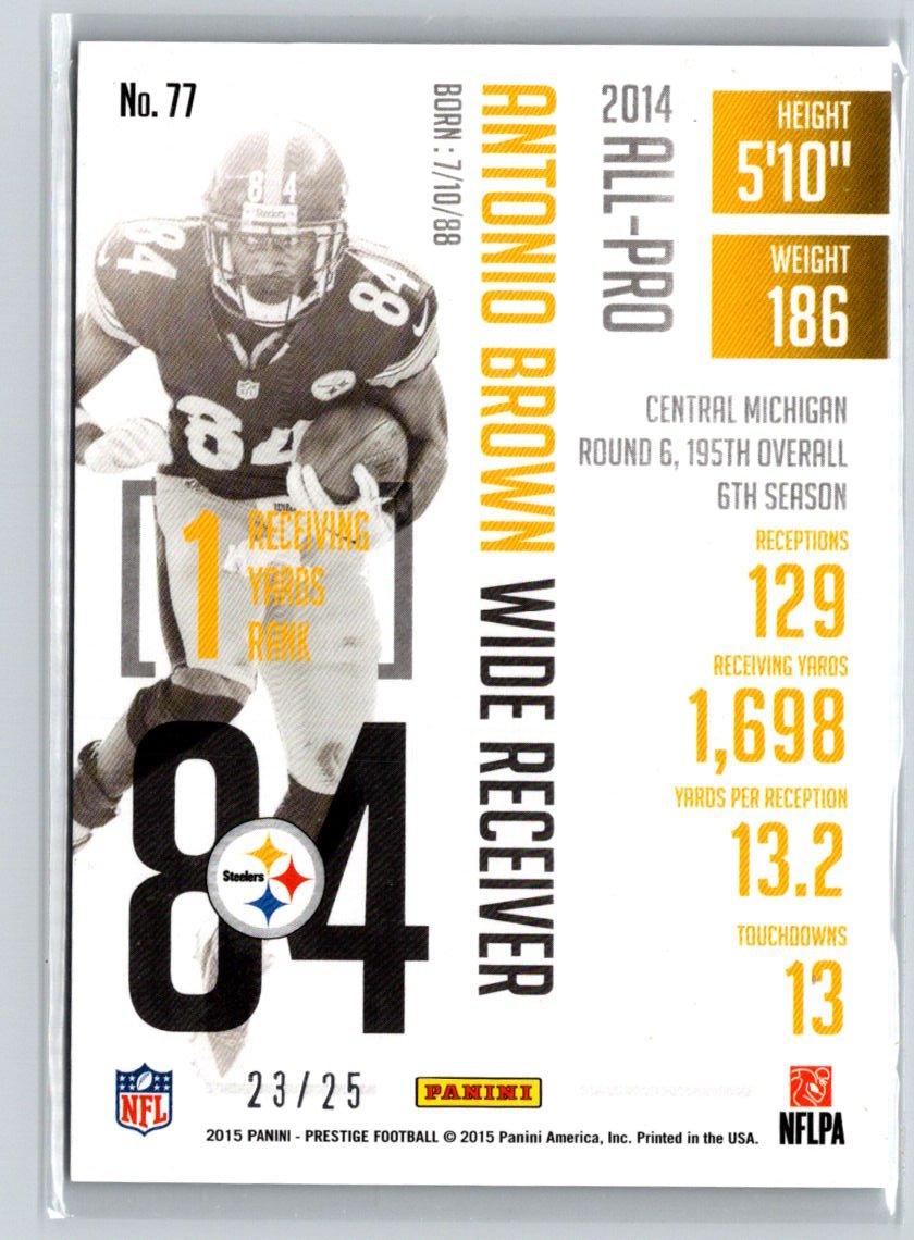 2015 Panini Prestige #77 Antonio Brown Extra Points Platinum #/25 i09