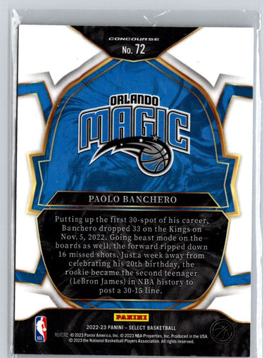 2022-23 Panini Select #72 Paolo Banchero Blue (Retail Base) i10
