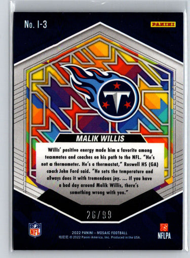 2022 Panini Mosaic #I-3 Malik Willis Introductions Mosaic Blue #/99 i10
