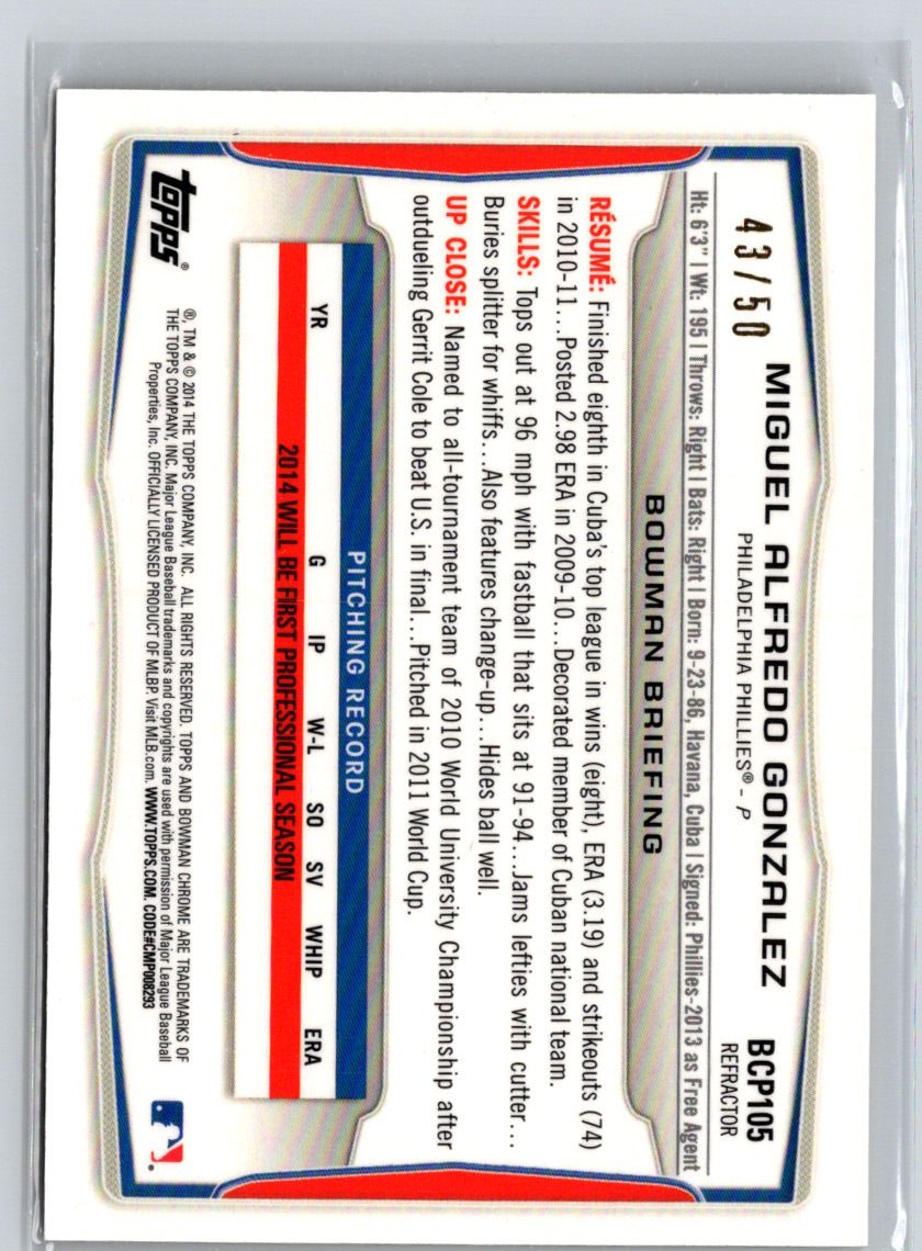 2014 Bowman Miguel Alfredo Gonzalez Chrome Prospects Gold Refractors /50 i13