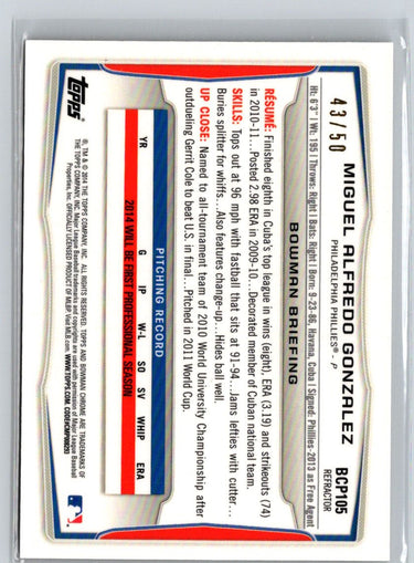 2014 Bowman Miguel Alfredo Gonzalez Chrome Prospects Gold Refractors /50 i13