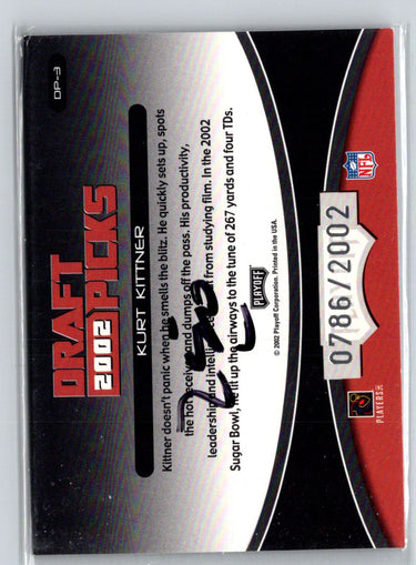 2002 Playoff Prestige #DP-3 Kurt Kittner Draft Picks #/2002 i15