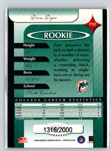 2000 Donruss Elite #192 Deon Dyer #/2000 i17