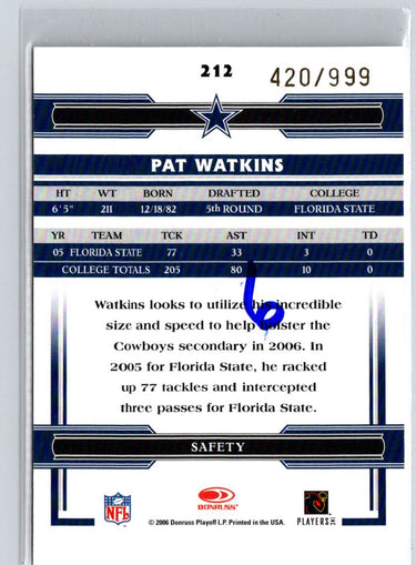 2006 Donruss Threads #212 Pat Watkins Retail Rookies #/999 i16