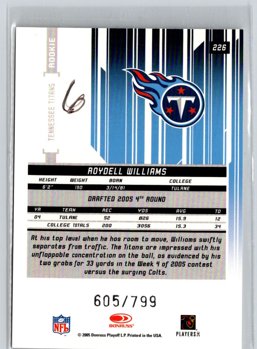 2005 Leaf Rookies & Stars #226 Roydell Williams #/799 i16