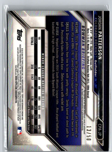 2016 Bowman Chrome Jordan Patterson Prospects Autographs Gold Refractor #/50 i14