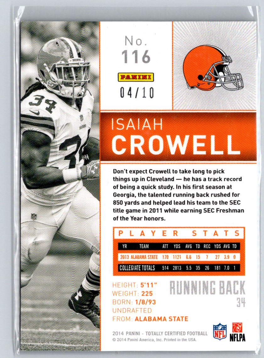 2014 Panini Totally Certified #116 Isaiah Crowell Mirror Platinum Blue #/10 i13