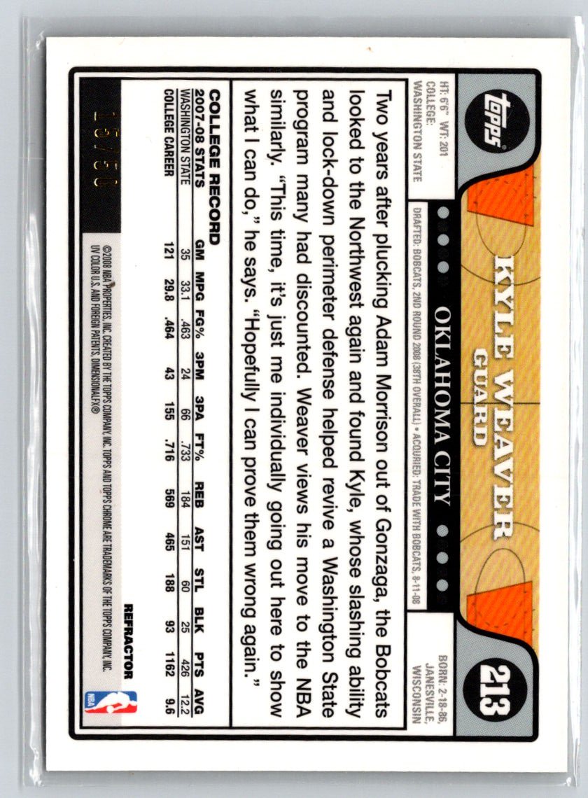 2008-09 Topps Chrome #213 Kyle Weaver Refractors Gold #/50 i20