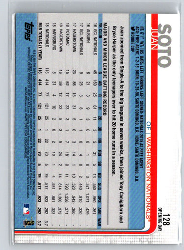 2019 Topps Opening Day #128 Juan Soto : Lights on bat i21