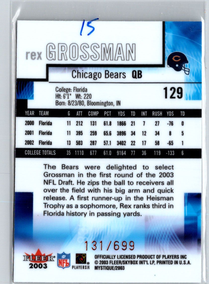 2003 Fleer Mystique #129 Rex Grossman #/699 i19