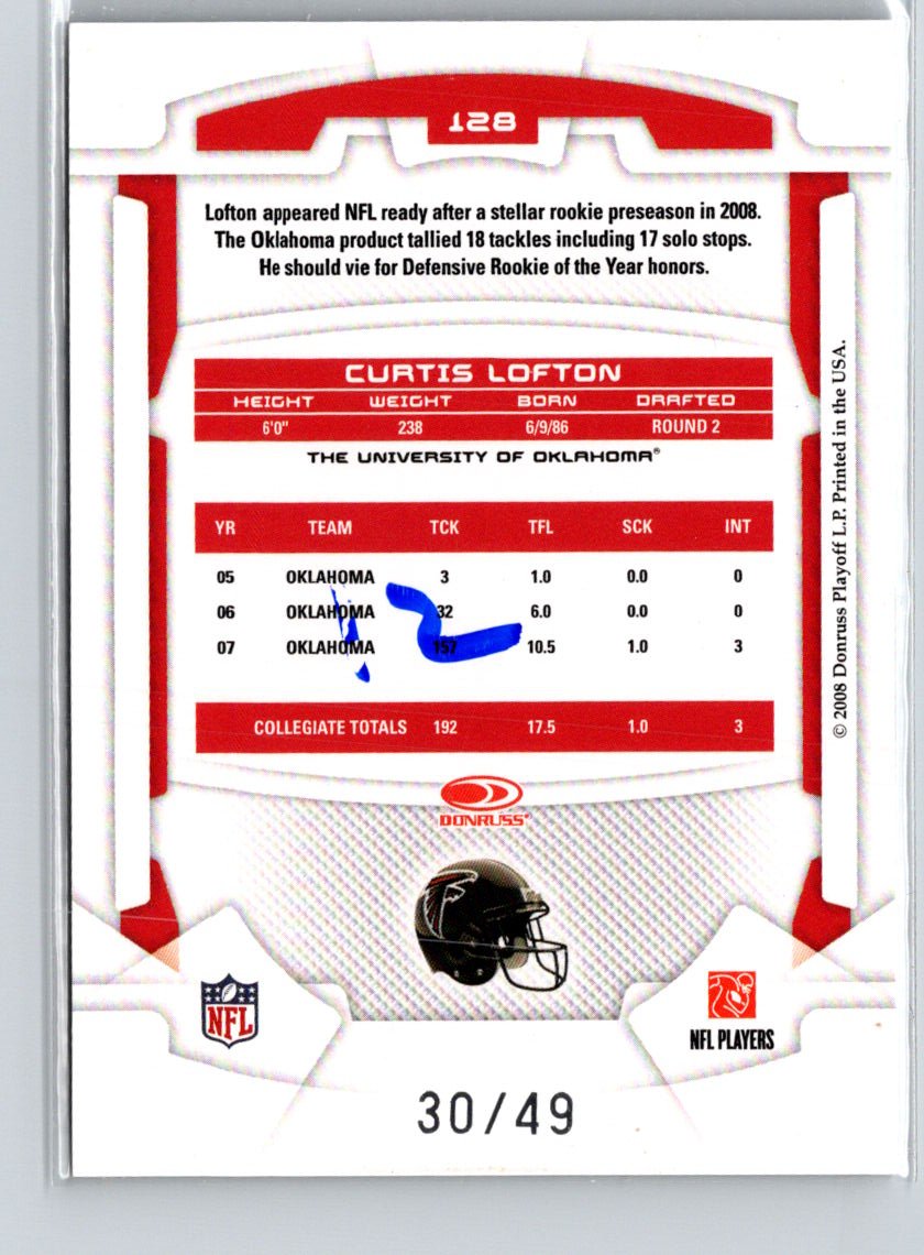 2008 Leaf Rookies & Stars Longevity #128 Curtis Lofton Emerald #/49 i15