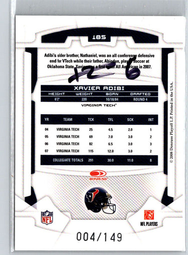 2008 Leaf Rookies & Stars Longevity #185 Xavier Adibi Sapphire #/149 i17