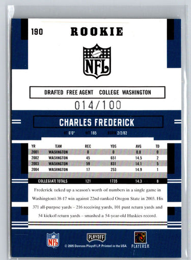 2005 Playoff Prestige #190 Charles Frederick Xtra Points Purple #/100 i20
