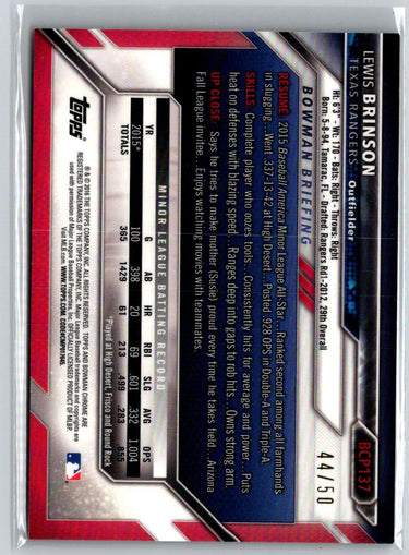 2016 Bowman #BCP137 Lewis Brinson Chrome Prospects Gold Refractor #/50 i14