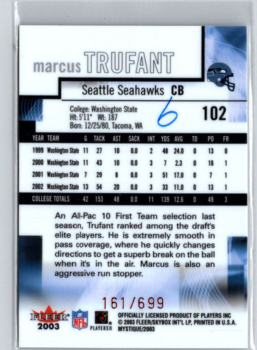 2003 Fleer Mystique #102 Marcus Trufant #/699 i25