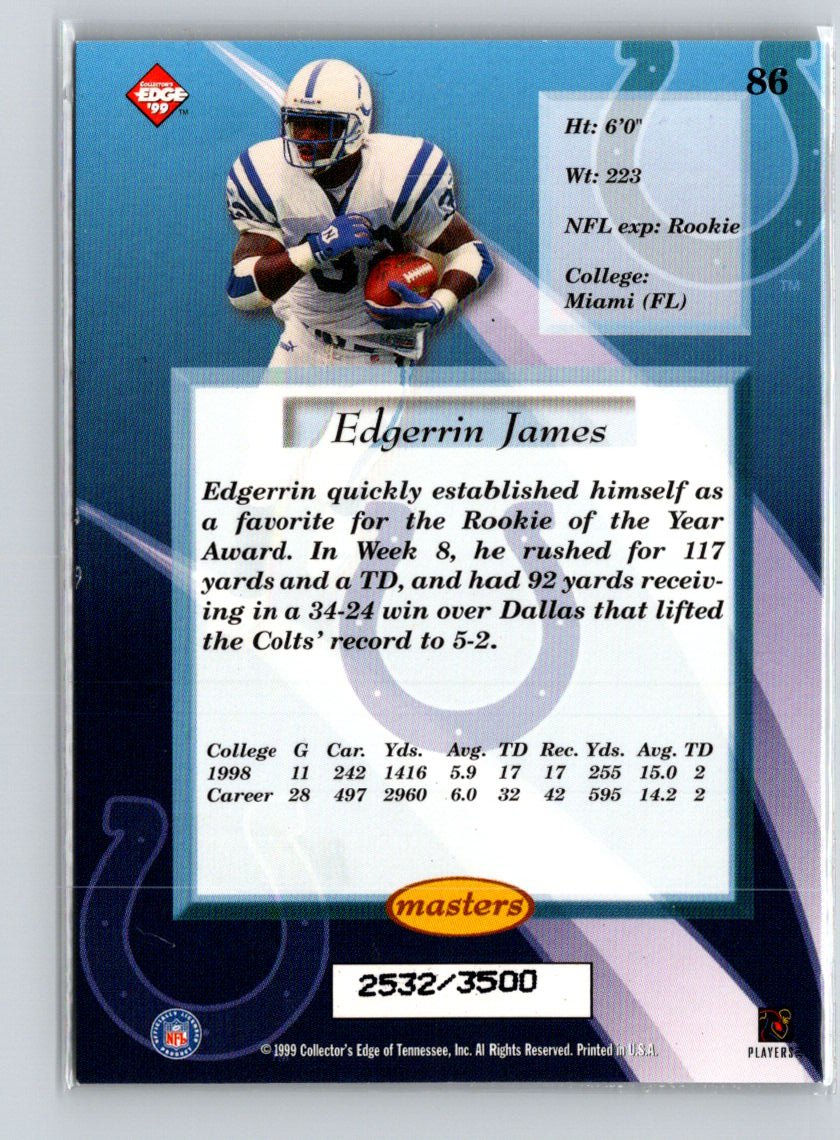 1999 Collector's Edge Masters #86 Edgerrin James HoloSilver #/3500 i15