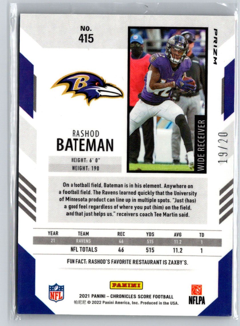 2021 Panini Chronicles #415 Rashod Bateman Score Update Rookies Red Zone /20 i20