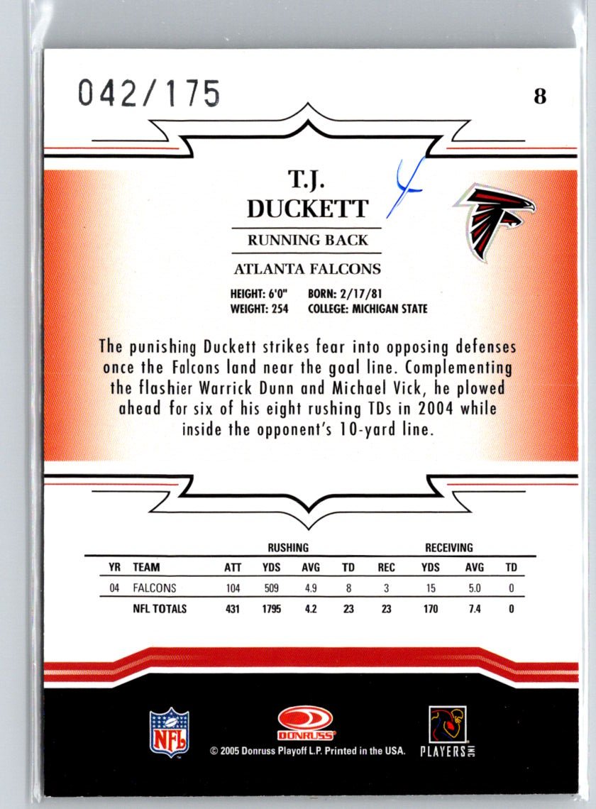 2005 Donruss Throwback Threads #8 T.J. Duckett Green #/175 i15