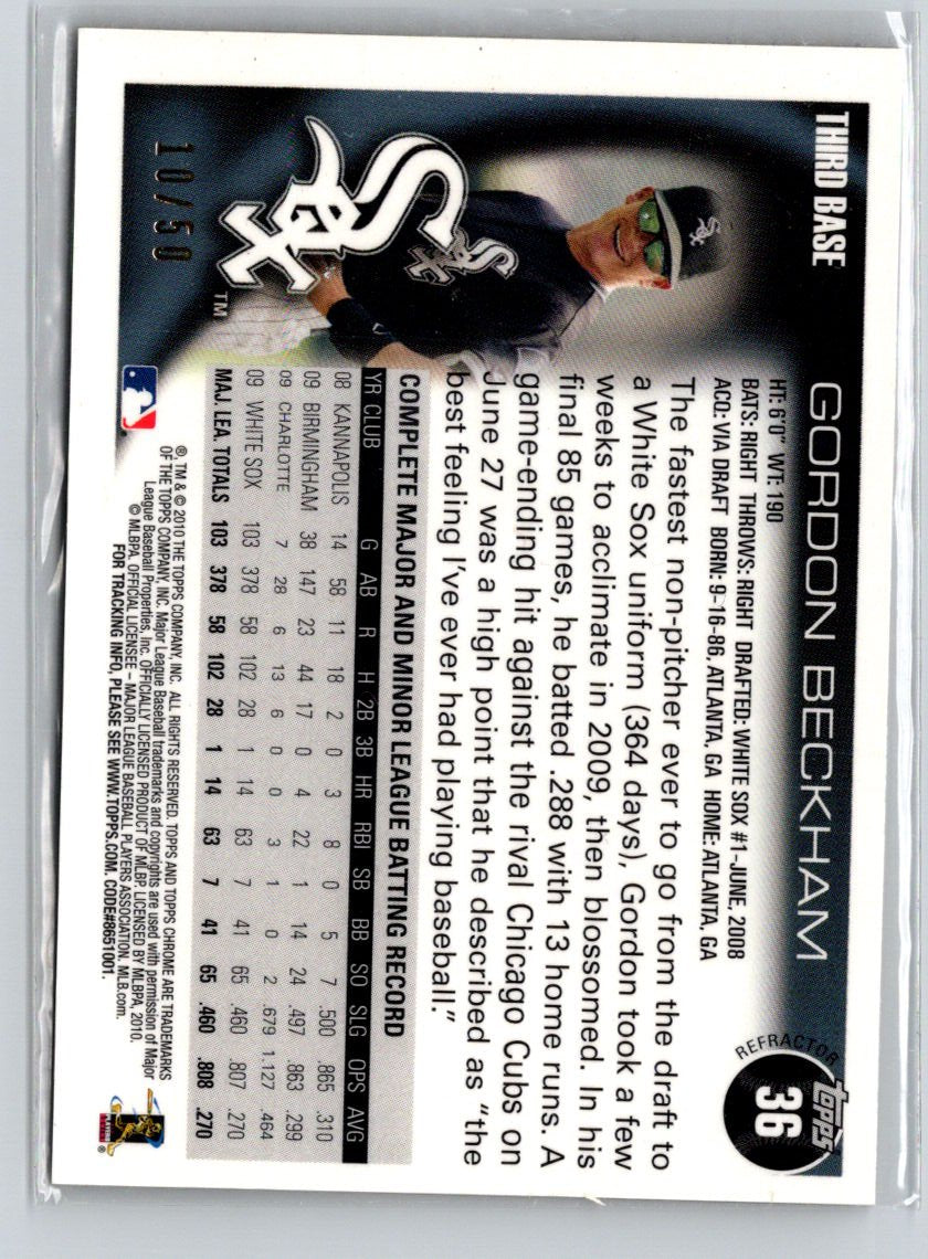 2010 Topps Chrome #36 Gordon Beckham Gold Refractors #/50 i21
