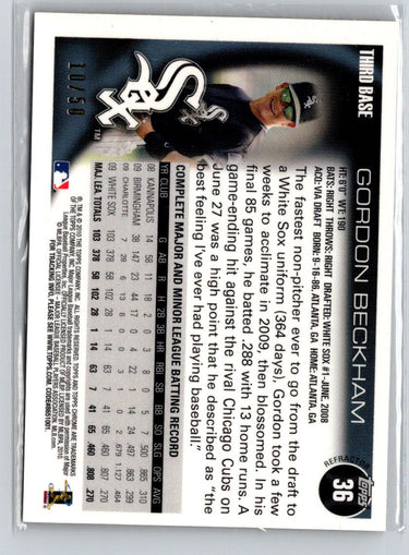 2010 Topps Chrome #36 Gordon Beckham Gold Refractors #/50 i21