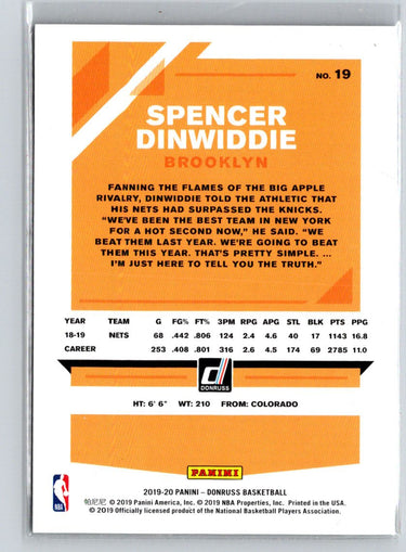 2019-20 Donruss #19 Spencer Dinwiddie Holo Purple and Green Laser #/10 i20