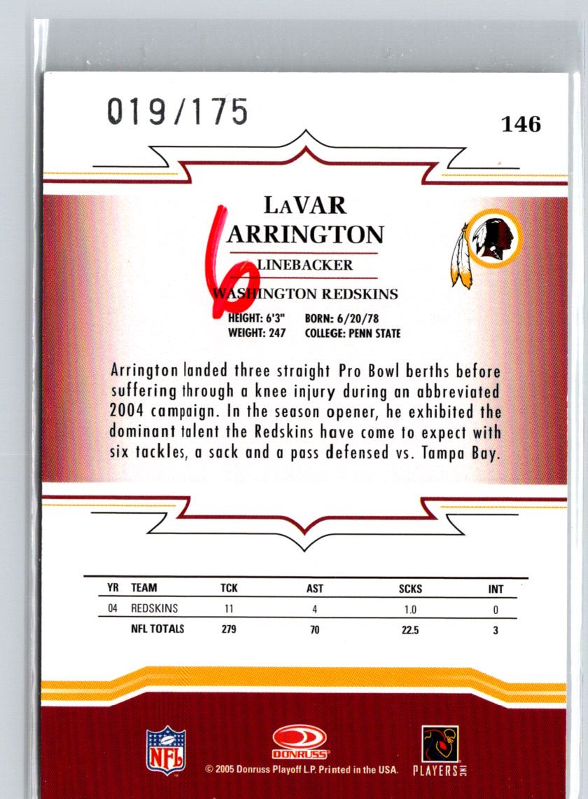 2005 Donruss Throwback Threads #146 LaVar Arrington Green #/175 i19