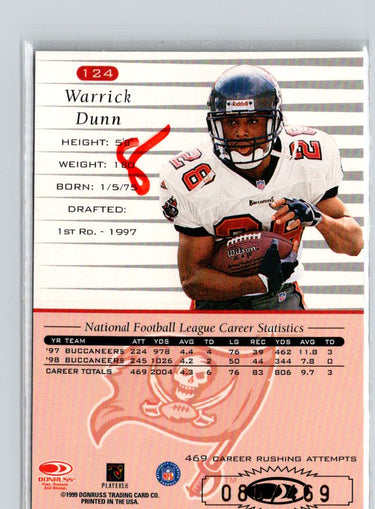 1999 Donruss #124 Warrick Dunn Stat Line Career #/469 i18