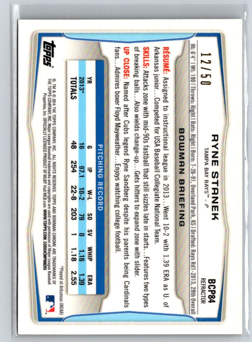 2014 Bowman #BCP84 Ryne Stanek Chrome Prospects Gold Refractors #/50 i21